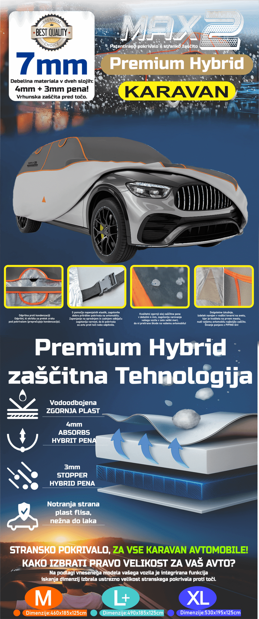 Avtopokrivalo za karavan MAX 2 Premium Hybrid – zaščita vozila pred točo, snegom in UV.